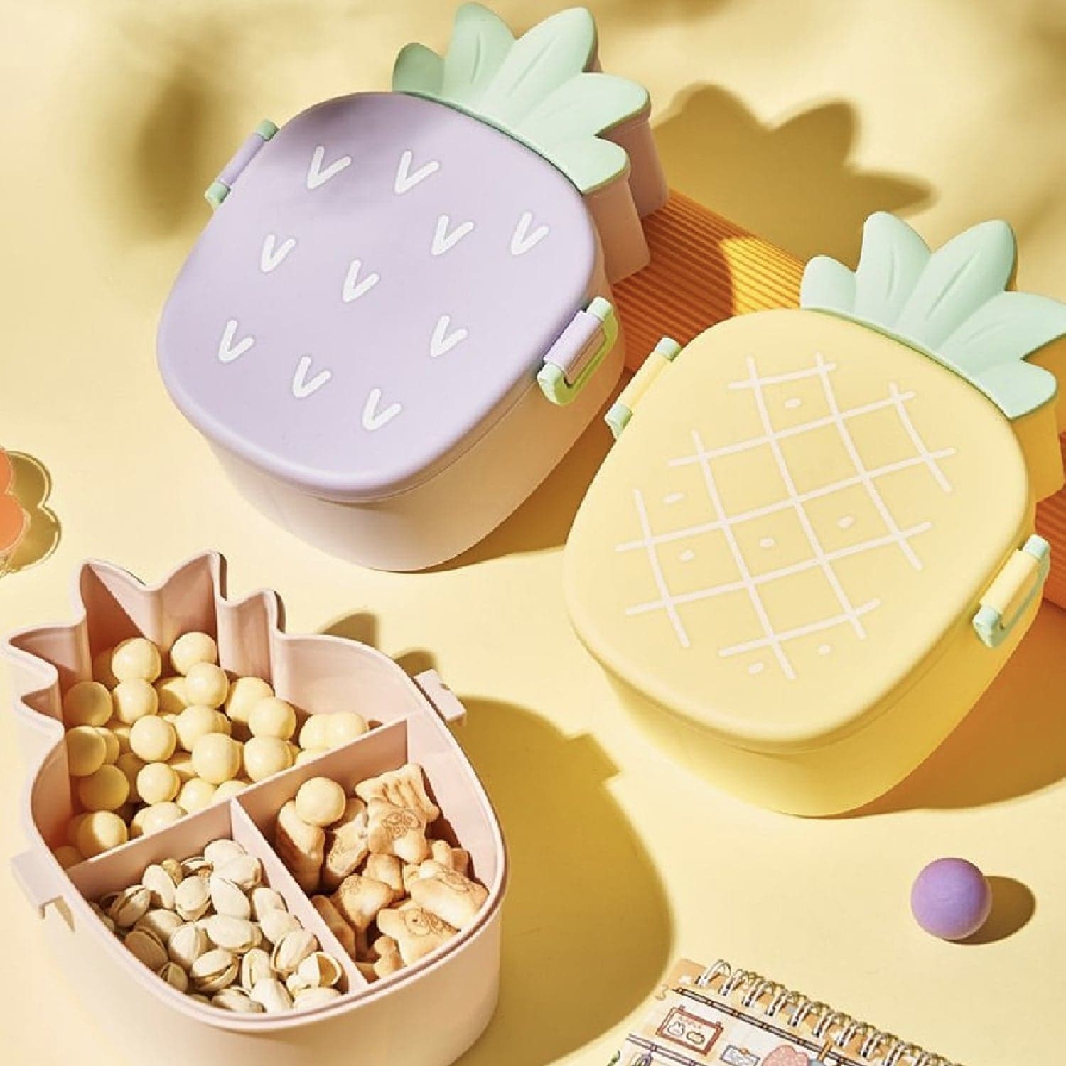 Customize Kids Lunch Box Cute Pineapple Shaped Bento Box with Fork Spoon Snack Container Microwave Portable Office Lunch Box (1 Pc / With Spoon, Fork & Color Box) — image 1
