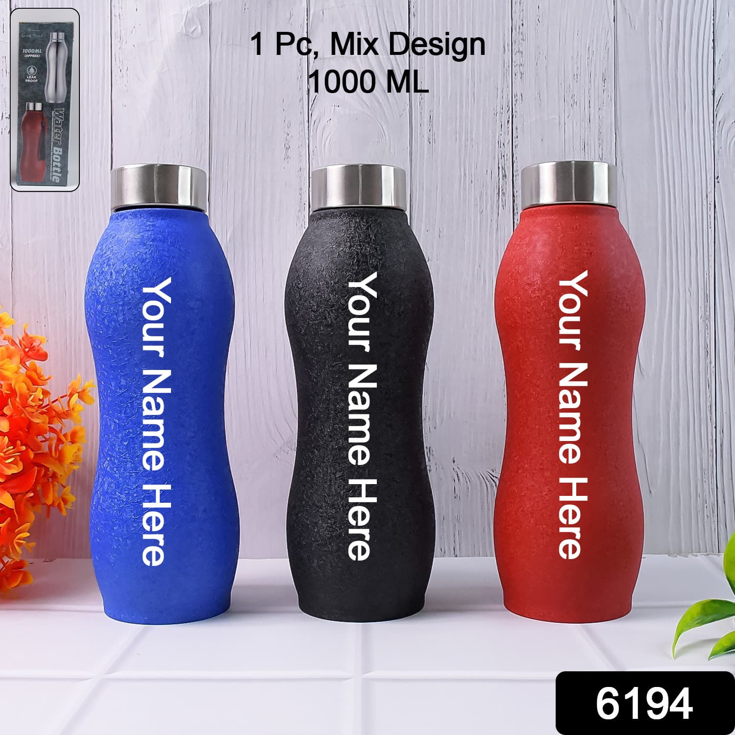 Customized / Personalized Stainless Steel Water Bottle (1000ML / Mix Colour / 1 Pc / Crocodile) — image 1